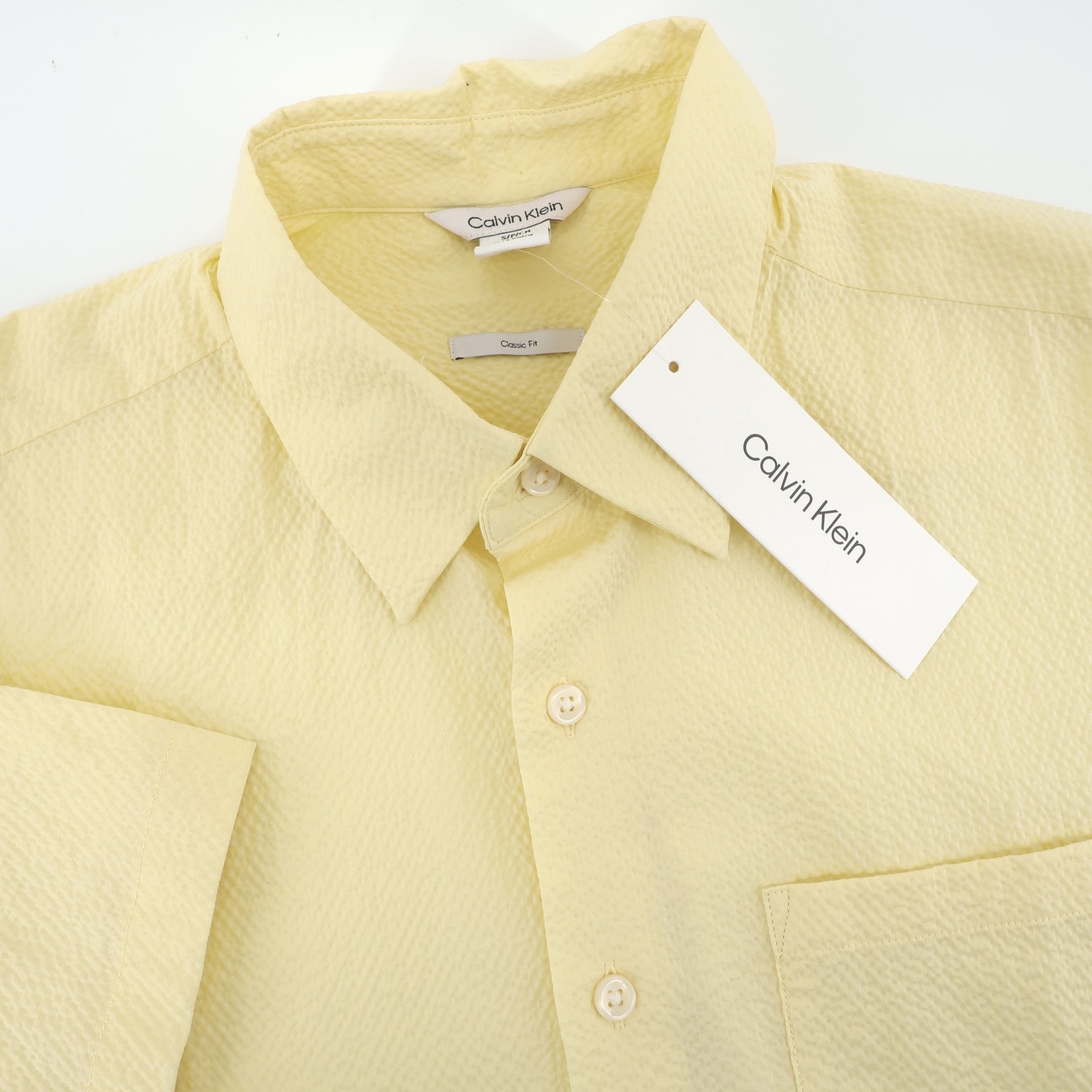 New Calvin Klein Butter Yellow Textured Short Sleeve Button Down Shirt Mens S